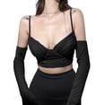 thumbnail image 2 of Coduop Women's Mesh Patchwork Sleeveless Spaghetti Strap Crop Vest with Half Sleeve, 2 of 6