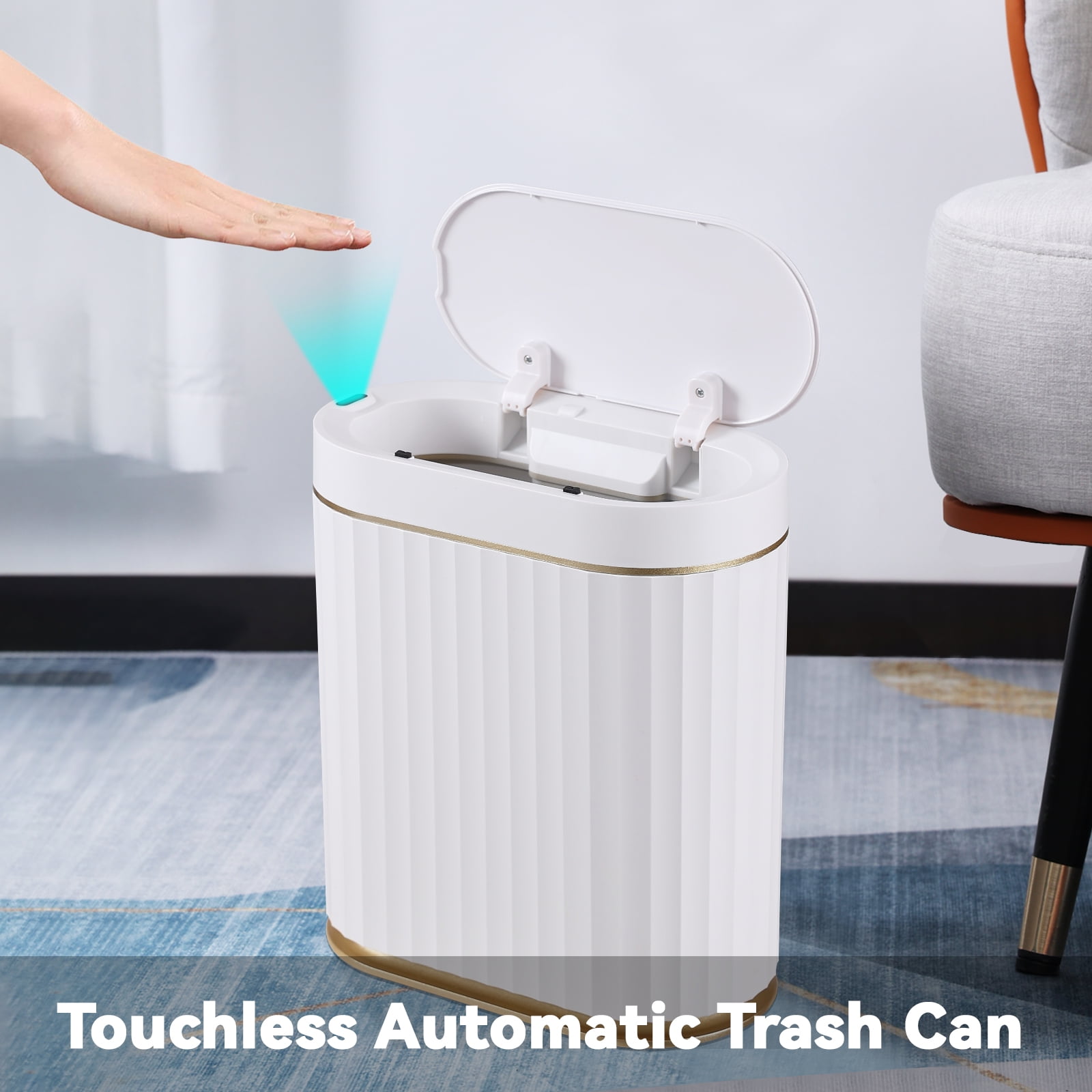 Automatic Trash Can Touchless Bathroom Small Garbage Can with Lid, 4.2  Gallon Slim Smart Motion Sensor Trash Bin for Bedroom, Kitchen, Living  Room, with 10 Pack Drawstring Garbage Bags (Grey)..$39.99 For