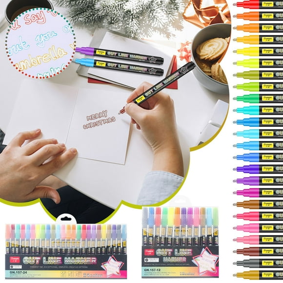 Xihbxyly Marcadores de Grafiti de Doble Línea, Vibrantes Colores Fluorescentes, Efecto Artístico Único, Ideales para Vidrio, Plástico y Madera, Manualidades Creativas, Regalos Navideños, Paquete de 1