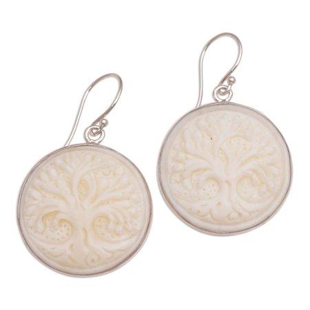 NOVICA Bone dangle earrings, 'Halo Trees'