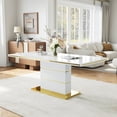 thumbnail image 4 of 63" Dining Table Set of 5, Rectangular Glossy Table with Gold Accents and 4 PU Leather Cantilever Chairs, Luxury Style for Apartment, Living Room, and Dining Room, 4 of 9