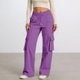 thumbnail image 2 of Tiweut Casual Cargo Pants Women High Waist Loose Fit Elastic Waistband Drawstring Utility Wide Leg Comfortable Pockets Regular Trousers Purple,M, 2 of 7