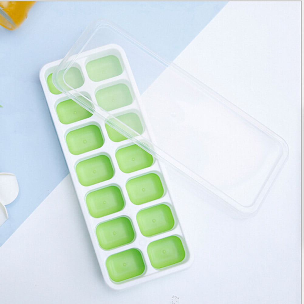 14-Hole Ice Cube Mold Tray with Rectangle-shape Ice Jelly Silicone Mould Lid G 