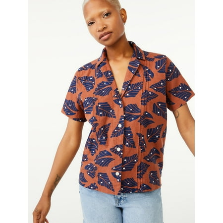 Free Assembly Women's Short Sleeve Pintuck Surf Shirt