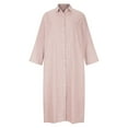 thumbnail image 6 of Cotton Linen Button Up Shirt Dress Womens Oversize Striped Long Sleeve Maxi Cover Up Dresses with Side Slits (Small, Pink), 6 of 6