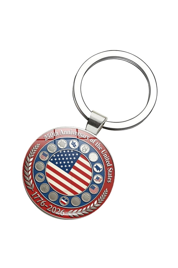 Stainless Steel, 250Th, Usa, Stars, Metal Keychain, Key Ring, Keychain Ring, Anniversary Gifts, Patriotic Gifts, 2.3*1in Medallion, Memorial, 1 Pc, Souvenir
