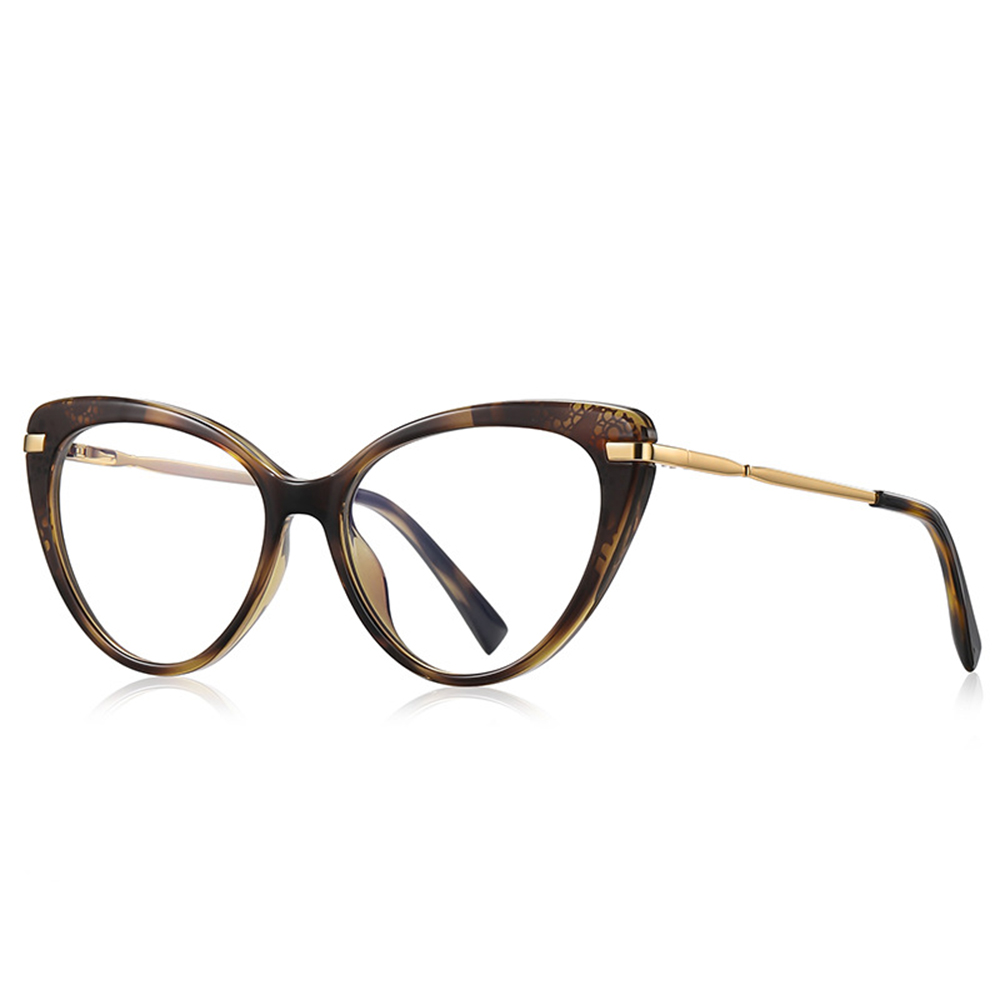Womens Cat Eye AntiBlue light Eyeglasses Frames Patterned Metal Temple