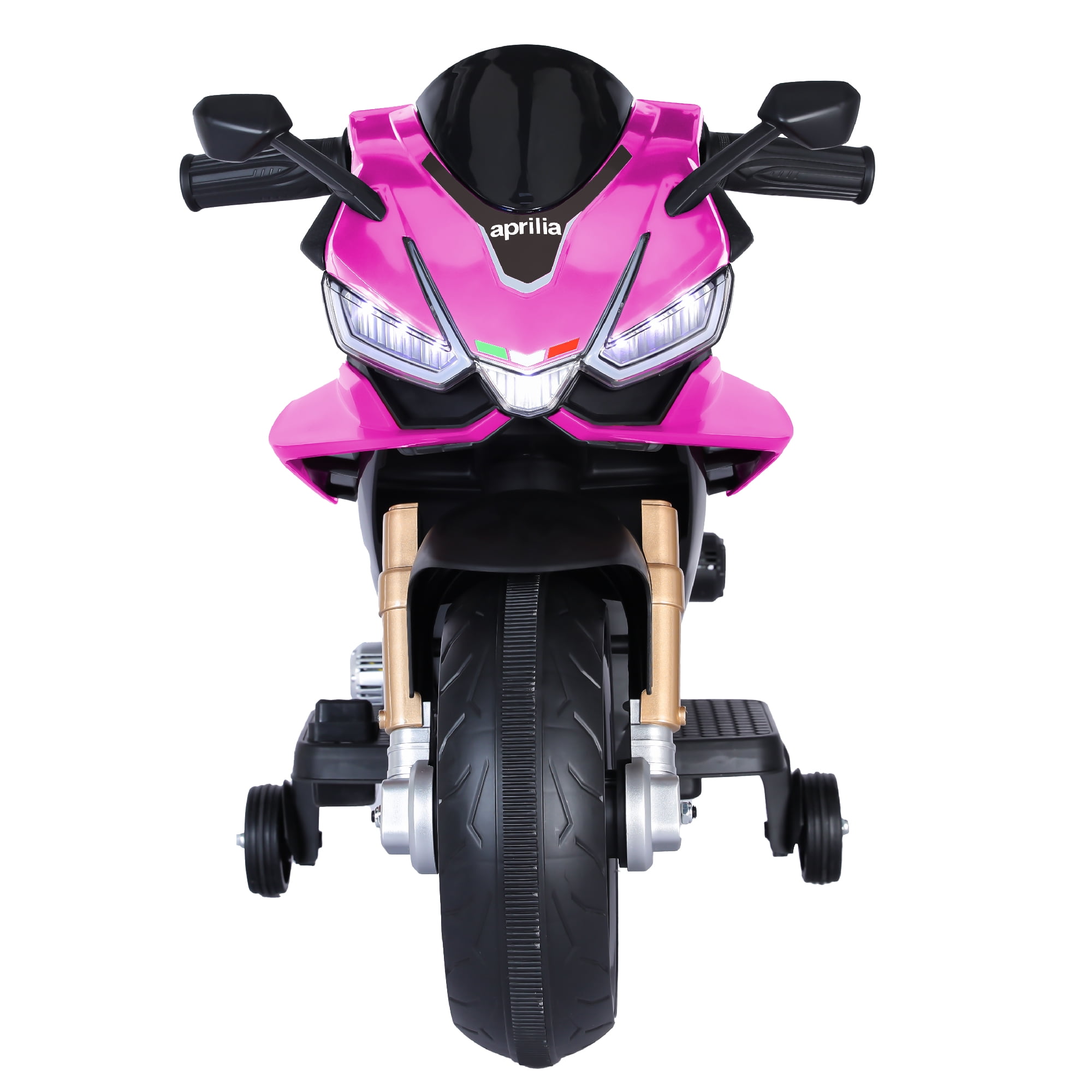 HEIMILI Girl Pink 12V Ride on Motorcycle Auxiliary Wheels Aprilia Motorbike 3mph for Kids w/Bluetooth LED Lights