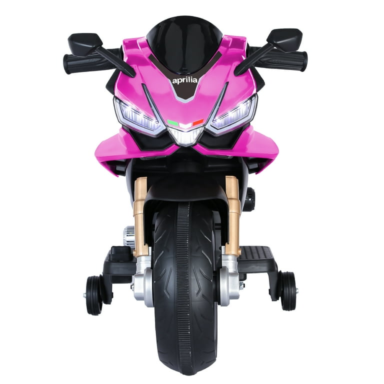 HEIMILI Girl Pink 12V Ride on Motorcycle Auxiliary Wheels Aprilia