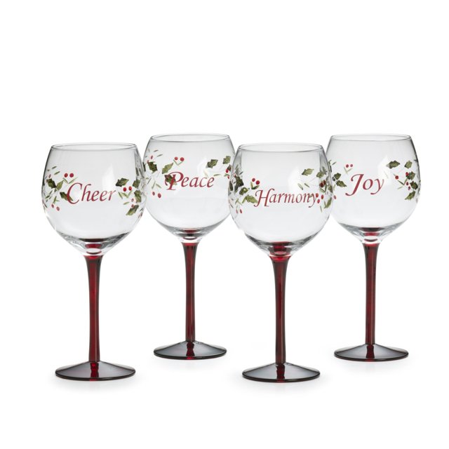 Pfaltzgraff Winterberry Verres à Vin Harmonie/paix/encouragement/joie (Ensemble de 4)