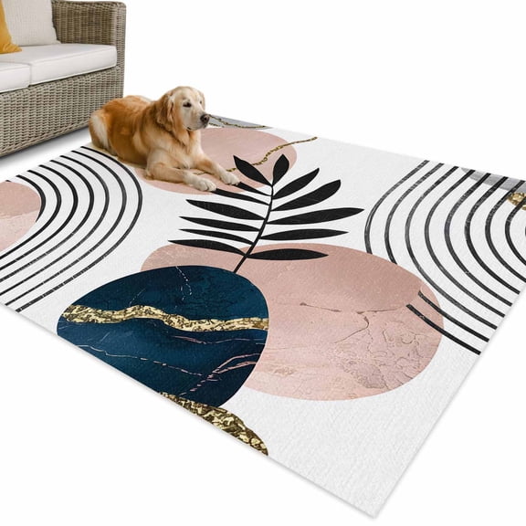 Outdoor Rug 3x5 ft Mid Century Boho Waterproof Outdoor Patio Rug Mat Non Slip Outside Area Rugs Carpet for RV,Camping,Porch,Deck,Pool,Balconybackyard,Navy Pink Abstract Geo Leaf White