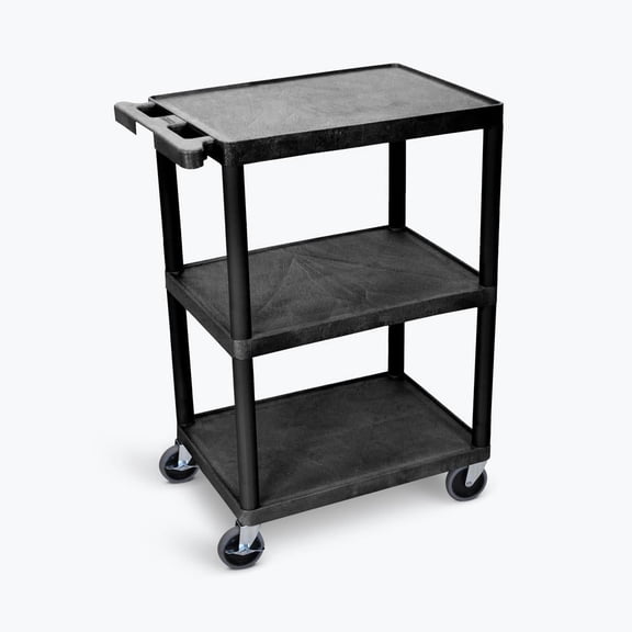 LUXOR STC222-B Flat-Shelf Cart  Three Shelves, Caster Wheels with Locking Brake, Assembly  Required, 100 lbs., 24"W x 18"D x 32"H, Made in the USA