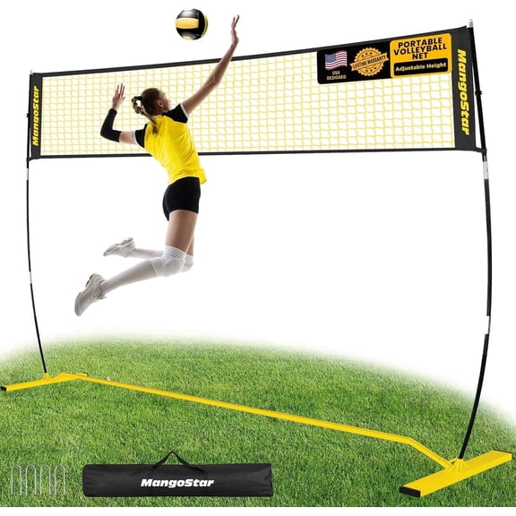 MangoStar Volleyball Net, 12FT Portable Volleyball Net for Backyard Beach, Adjustable Height, Freestanding Volleyball Net with Carry Bag for Indoor&Outdoor, Professional Net for Hitting&Serving