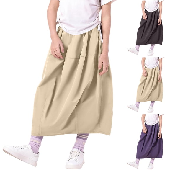 Miluxas Girl's Midi Skirt with Pockets Casual Flowy Swing Elastic High Waist A-Line Long Boho Skirts Purple 15-16 Years