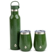 TAL Stainless Steel 26 fl oz Merlot Bottle and 12 fl oz Wine Tumbler, 3 Piece Set, Green Speckle