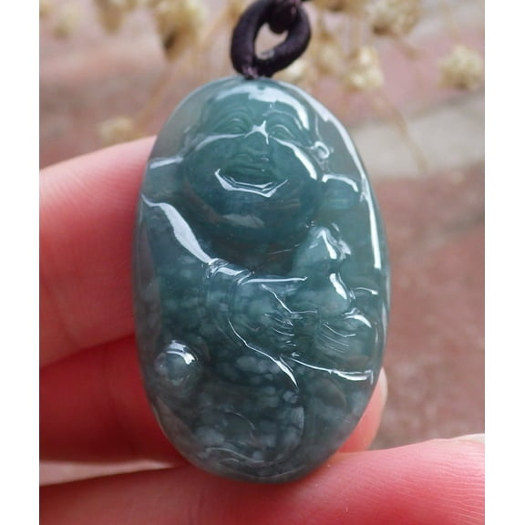 Certified Icy Blue Water Green Burma Natural A Jade jadeite pendant Happy Buddha God Gourd Necklace 589858 TN