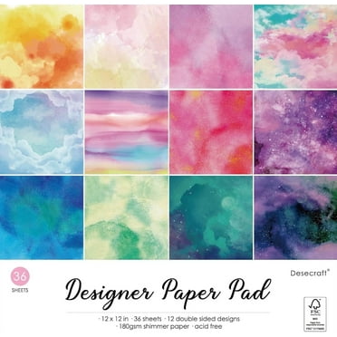 Desecraft 36 sheets 12x12 Paper Pad Pack Scrapbook Cardstock Decorative Paper - Shimmer Watercolor- for Card Making Journaling Planner Origami Scrapbook Paper Scrapbooking Supplies