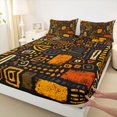 thumbnail image 5 of Manfei African Abstract Bed Sheets, Tribal Fuul Size Sheets, Orange, Yellow and Black, Black Reversible 4pcs1 Flat Sheet + 1 Fitted Sheet + 2 Pillowcases, 5 of 6