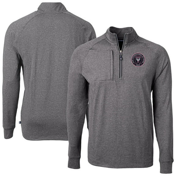 Men's Cutter & Buck Heather Black Inter Miami CF Big & Tall Adapt Eco Knit Quarter-Zip Top