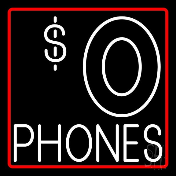 Free Phones 1 LED Neon Sign 24 x 24 - inches, Clear Edge Cut Acrylic Backing, with Dimmer - Bright and Premium built indoor LED Neon Sign for Computer & Electronics store decor.