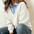 thumbnail image 4 of Erwazi Womens Sweatshirt Shirt Collar Fake Two Piece Color Block Long Sleeve Solid Loose Fit Pullover Daily Trendy Casual Tops, 4 of 7