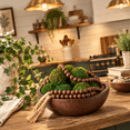 Rustic Bowl Set 14 Piece Rustic Table Decor Set Wooden Bowl with Moss Balls Brown ...