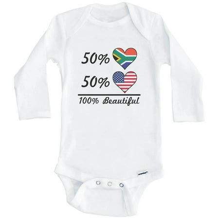 

50% South African 50% American 100% Beautiful South Africa Flag Heart One Piece Baby Bodysuit (Long Sleeve) 3-6 Months White