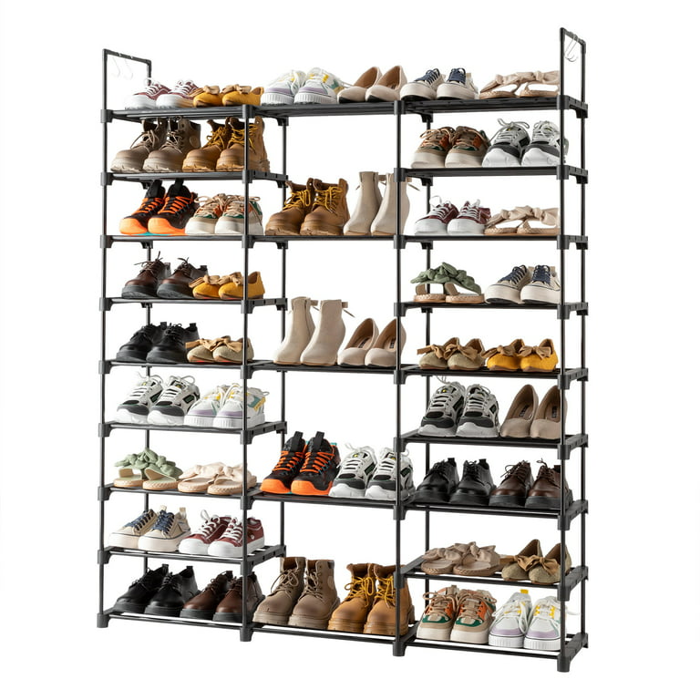  Fixwal 9 Tiers Shoe Rack Organizer, Black, 50-55 Pairs,  Stackable Metal Shelf with Hooks for Entryway, Shoe Racks for Bedroom Closet  : Home & Kitchen