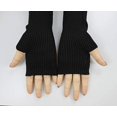thumbnail image 3 of Granjero Gordo Guantes de punto de cachemira suaves sin dedos para mujer, calentadores de brazos, guantes de lana elásticos extra largos, 3 of 5