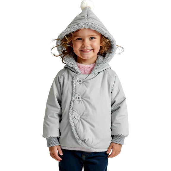 Lenpel Toddler Baby Boy Girl Puffer Jackets Fleece Lined Long Sleeve Button down Hooded Jackets Thick Warm Outwear Coats(Gray,1-2 Years)