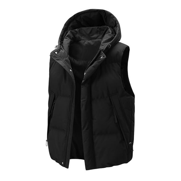 Kalauyu Men's Puffer Hoodie Vest Winter Zipper Outerwear Vests Warm Wind-Resistant Sleeveless Puffy Jackets