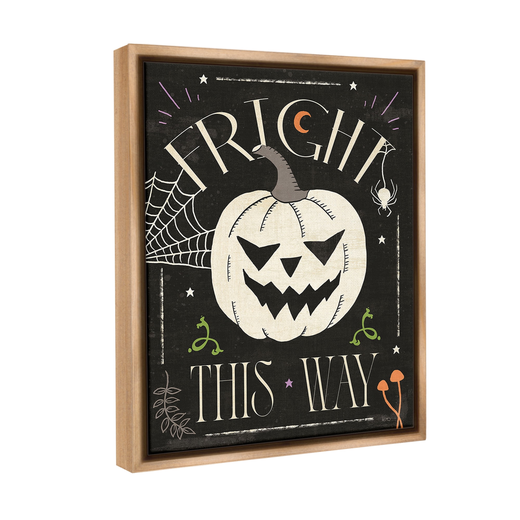 Stupell Industries Fright This Way Phrase Holiday Painting Brown Floater Framed Canvas Art Print Wall Art, 17 x 21