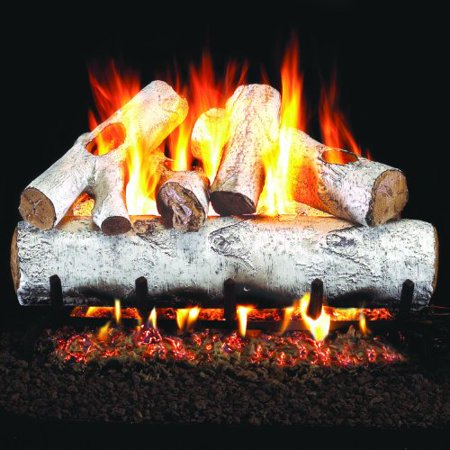 Peterson Vented Burner Systems - Peterson Real Fyre 18-inch White Birch Log Set With Vented Natural Gas Ansi Certified G46 Burner - Variable Flame Remote