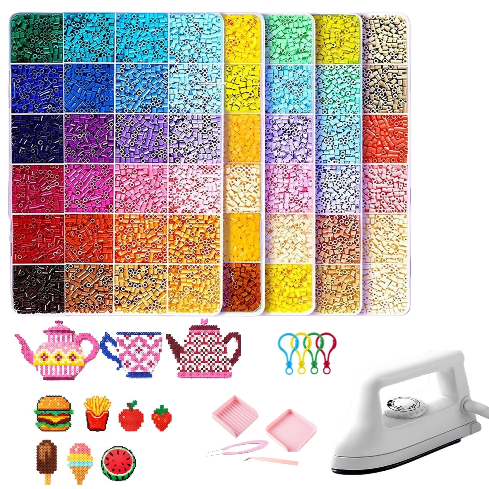 Perler Beads Craft Kit with Iron & Upgrade Tools - Complete DIY Fuse Bead Art Set for Kids & Adults, Includes Storage Box, Templates, Accessories for Creative Gift Making