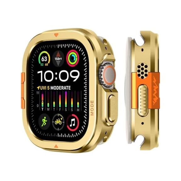 can 2 in-1 Metal Cover Compatible with Apple Watch Ultra 3/2/1 Case 49mm, Rugged Bumper with Back Protector for iWatch Ultra 49mm, Gold