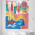 thumbnail image 1 of Cityscape Tapestry, Colorful Modern Art of Summer Houses Cartoon Style Mediterranean Illustration, Fabric Wall Hanging Decor for Bedroom Living Room Dorm, 5 Sizes, Multicolor, by Ambesonne, 1 of 1