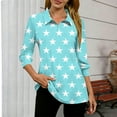 thumbnail image 4 of Vekome T Shirts for Women 3/4 Sleeve Plus Size Pullover Tops Collared Casual Tee Shirts Print Summer Blouses Light Blue, 4 of 5