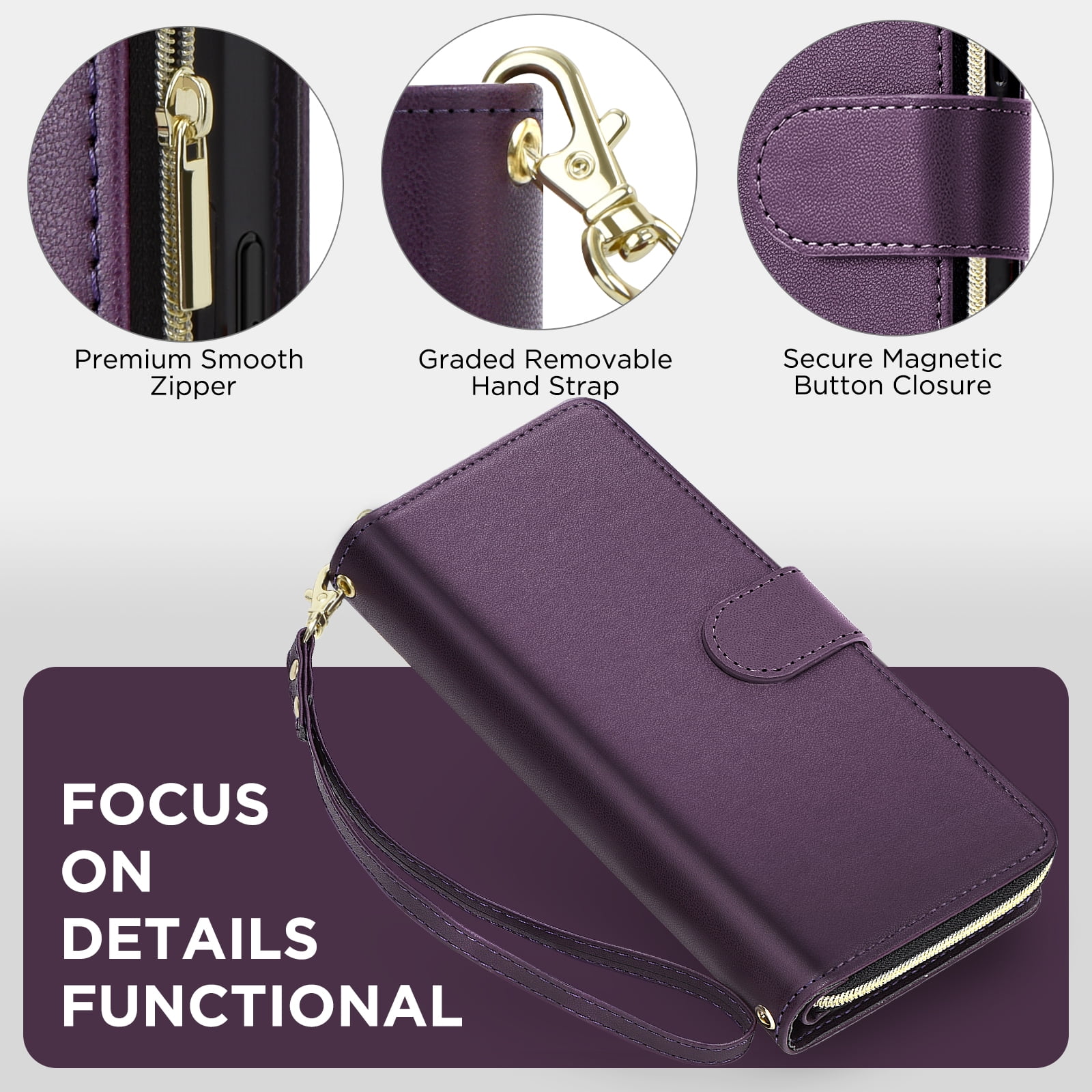 for Samsung Galaxy S25 FE Crossbody Wallet Case with 9 Card Holders, Cash Slot, Photo Slot, Zipper Pocket PU Leather Magnetic Snap Wallet Phone Case with Flip Stand & Wrist Strap & Lanyard,Darkpurple