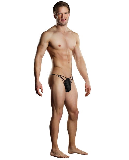 Men's G-Thong With Straps & Rings – Black Low-Rise Stretchy Underwear