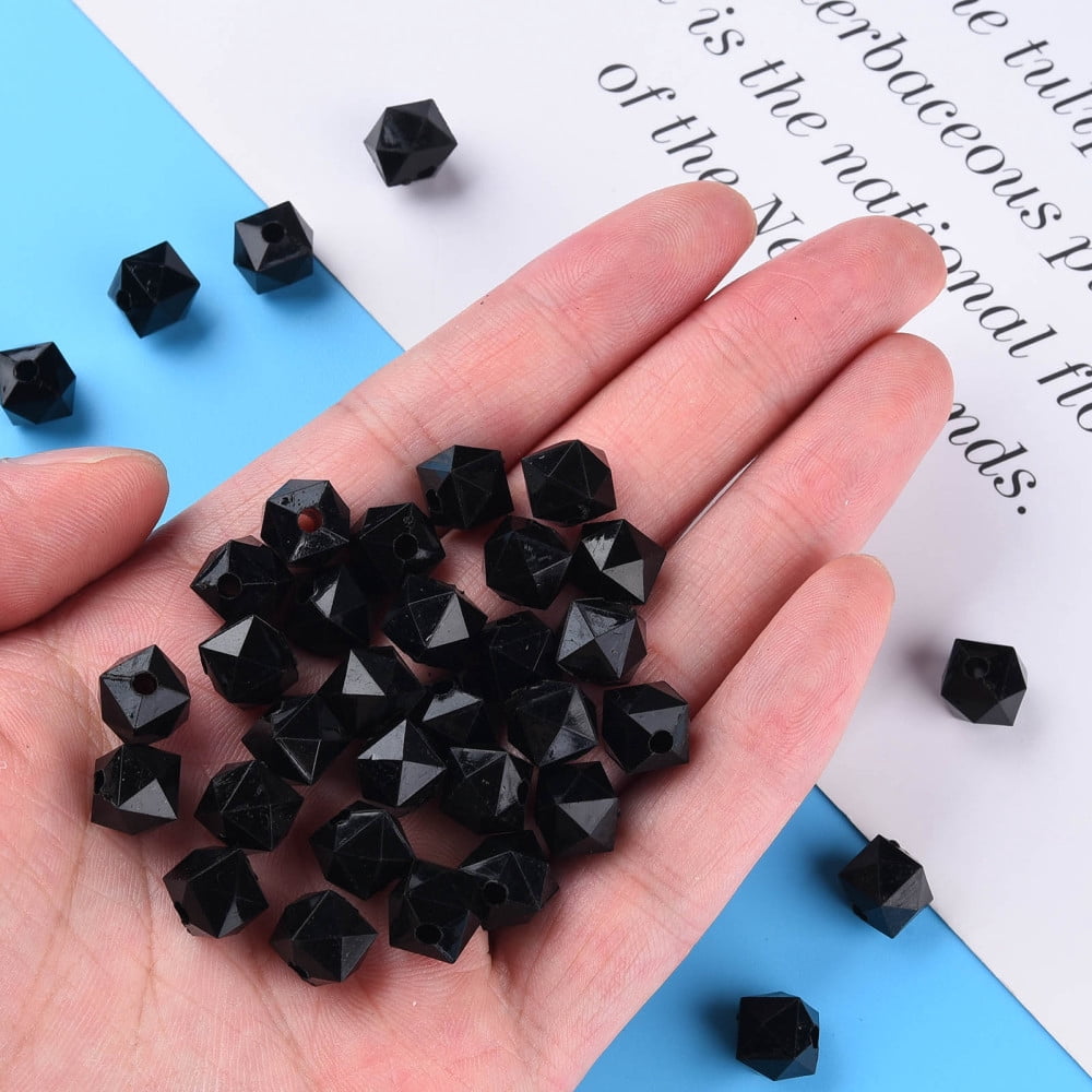 Opaque Acrylic Beads Faceted Square Black 10x10x9mm Hole: 2mm 1068pcs/500g