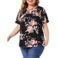 thumbnail image 4 of Agnes Orinda Women's Plus Size Blouse V Neck Floral Print Short Sleeve Casual Top Blouses Tops 4X Black, 4 of 6
