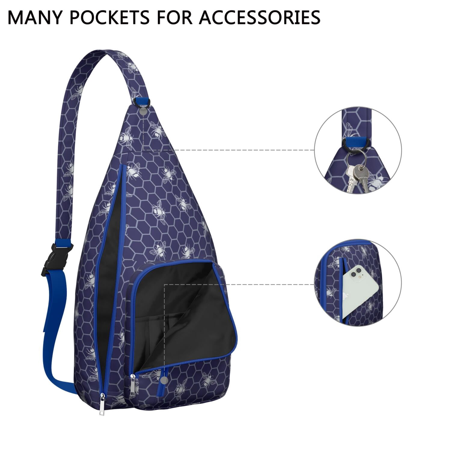 Cute Bee Print Sling Backpack – Colorful Cartoon Honeycomb & Floral Crossbody Bag for Travel & Hiking