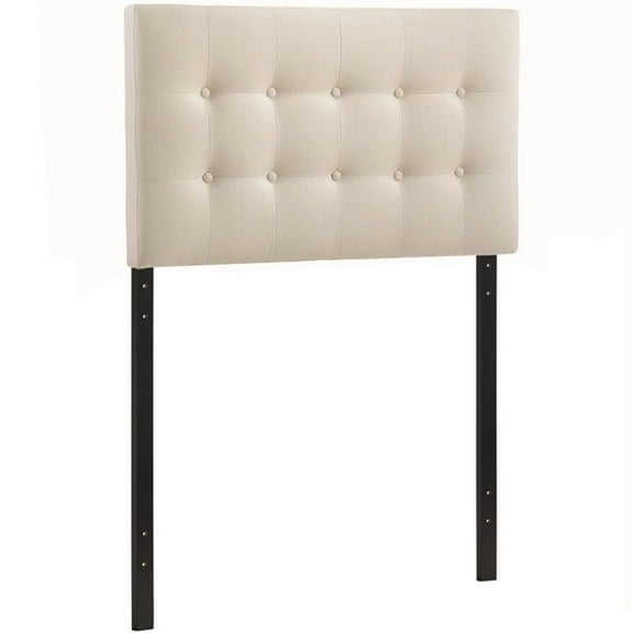 Modern Fabric Upholstered Twin Panel Headboard in Ivory
