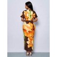 thumbnail image 2 of Womens Brown Lily Print Deep V-Neck Maxi Dress With Side Slit And Ruched, 2 of 6