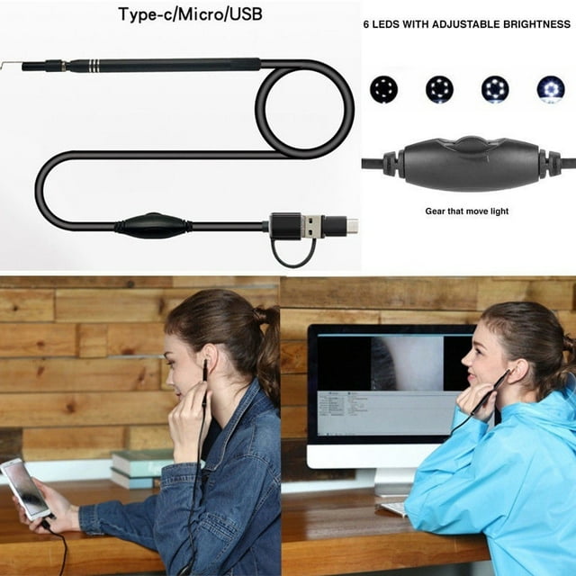 Ear Cleaning USB Endoscope Camera Tool with 6 Adjustable LED Lights for Phone/Micro USB/Type-C/USB PC