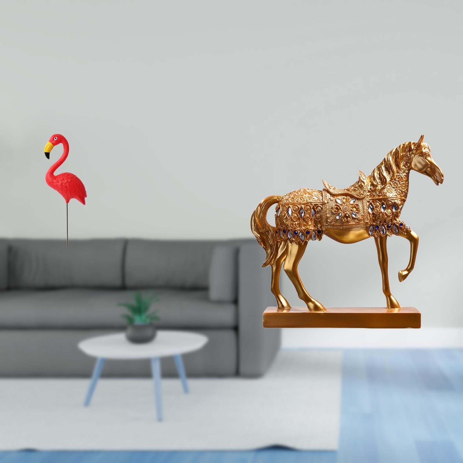 CarpNettore Flamingo Garden Horse Sculpture Figurine Ornament for Home Office Decor Fairy Yard Art Animal Statue Resin Engraved Stake Accessories