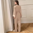 thumbnail image 3 of SWSMCLT Women's Satin Pajamas Set Comfy Luxury Sleeping Pjs 2 Piece Soft V Neck Fall Spring Long Sleeve Lounge Golden Small, 3 of 5
