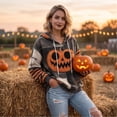 thumbnail image 5 of Meltox Womens Hooded Sweatshirt with Pocket Lightweight Fleece Pullover Long Sleeve Relaxed Fit Patchwork Graphic Hoodie Top Orange S, 5 of 8
