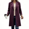 thumbnail image 2 of VINUSLI Womens Wool Coats Mid Length Notched Lapel Collar Solid Winter Peacoat Single Breasted Plus Size Long Sleeve Trench Coat Purple,S, 2 of 6