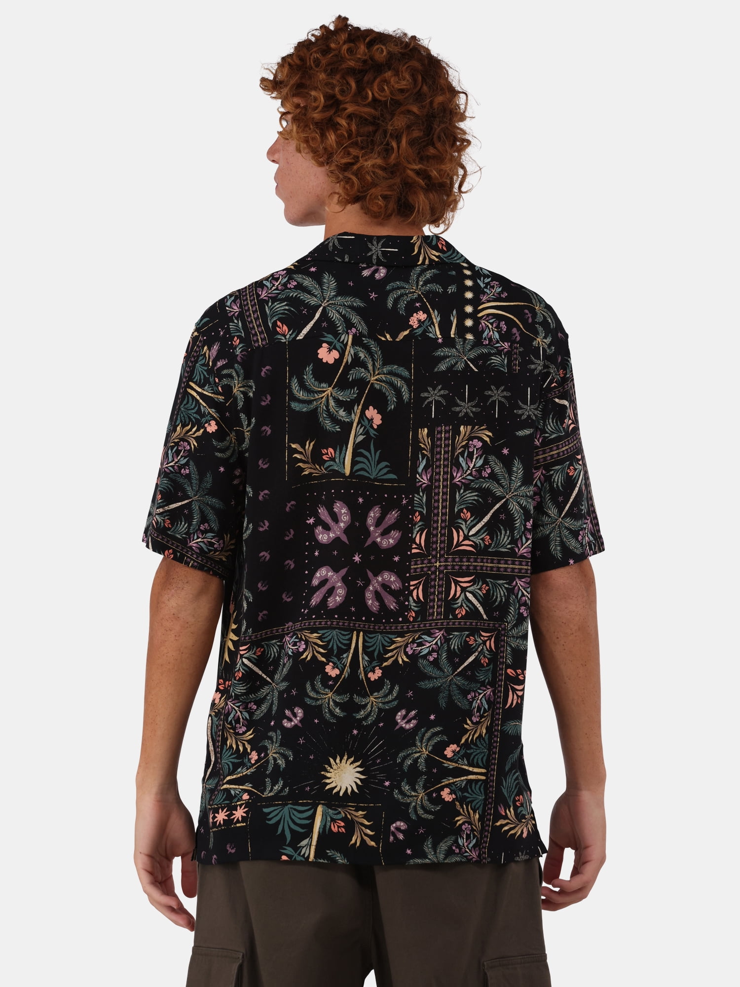 No Boundaries Printed Rayon Button Up Resort Shirt with Short Sleeves, Men's & Big Men's